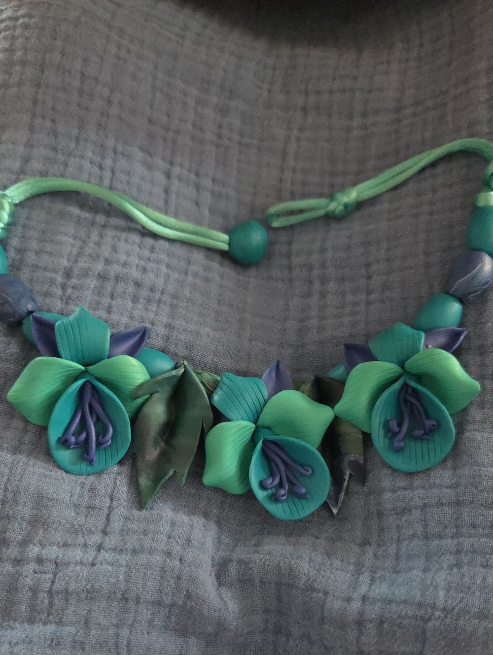Handmade Teal Floral Statement Necklace - Women Jewelry
